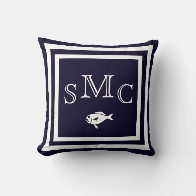 MONOGRAM Solid dunkelblau schlichtes Kissen (Vorderseite)
