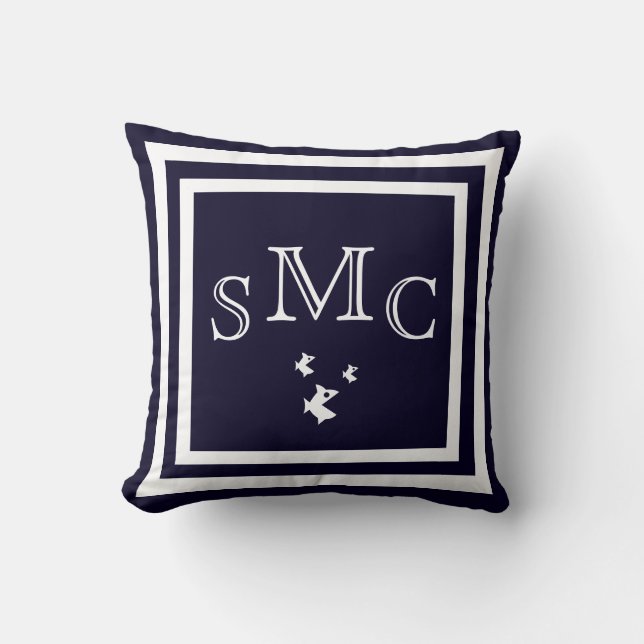 MONOGRAM Solid dunkelblau schlichtes Kissen (Vorderseite)