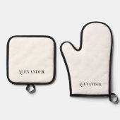 Monogram Solid Schlicht White Template Schwarzes S Ofenhandschuh & Topflappen-Set (Vorderseite)