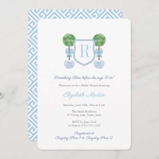 Monogram Something Blue Brautparty Einladung (Vorne/Hinten)