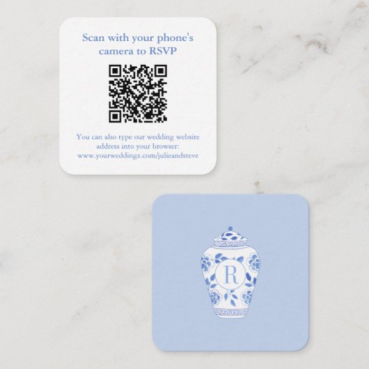 Monogram Something Blue Polterabend QR UAWG Begleitkarte (Vorne/Hinten)