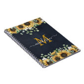 Monogram Sonnenblume Eukalyptus Floral Black Rezep Notizblock (Rechte Seite)