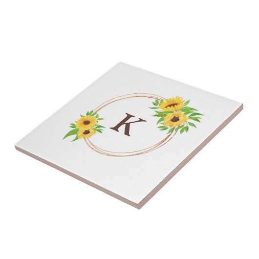 Monogram Sonnenblumen Gold Frame Green Blätter Rus Fliese (Seite)