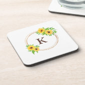 Monogram Sonnenblumen Gold Frame Green Blätter Rus Getränkeuntersetzer (Linke Seite)
