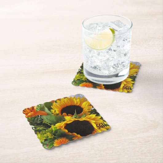 Monogram Sonnenblumen Print Scallop Paper Unterset Untersetzer (Vor Ort)
