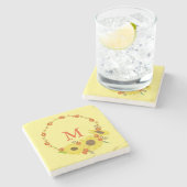 Monogram Sonnenblumendesign Steinuntersetzer (Seitenansicht)