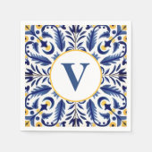 Monogram Spanish Blue Blume Yellow Lemons Serviette (Vorderseite)