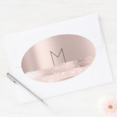 Monogram Spark Rose Blush Initialen Name Oval Ovaler Aufkleber (Umschlag)