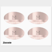 Monogram Spark Rose Blush Initialen Name Oval Ovaler Aufkleber (Blatt)