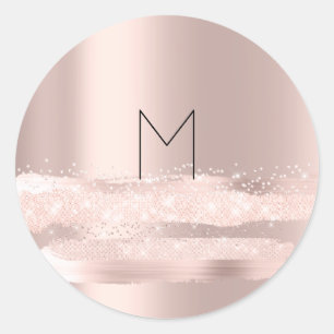 Monogram Spark Rose Blush Initialen Name Round Runder Aufkleber