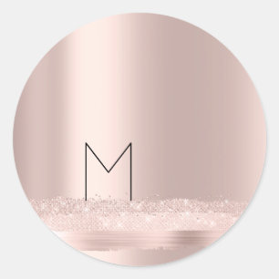 Monogram Spark Rose Blush Initialen Name Strokes Runder Aufkleber