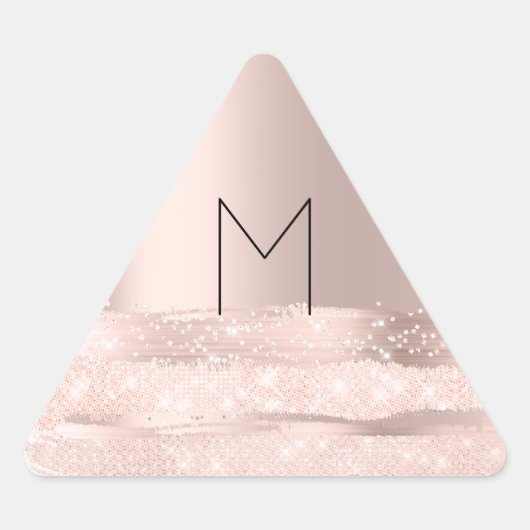 Monogram Spark Rose Blush Initialen Name Triangle Dreieckiger Aufkleber (Vorderseite)