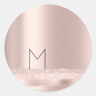Monogram Spark Rose Blush Initialen Namenszüge Runder Aufkleber