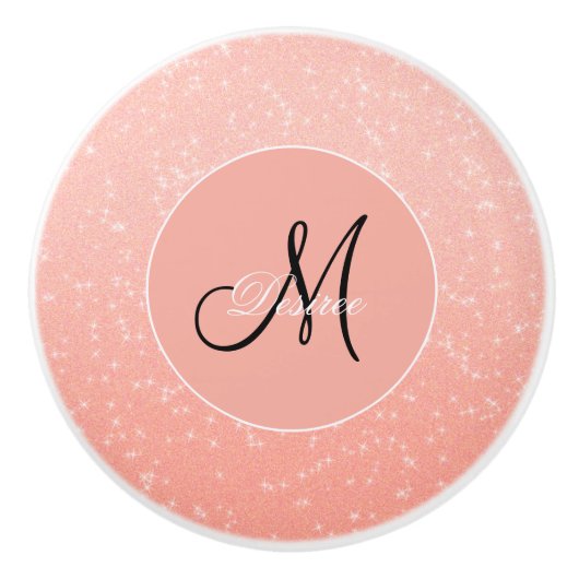 Monogram Sparkle Glitzer Rose Gold Girly Elegant Keramikknauf (Vorderseite)