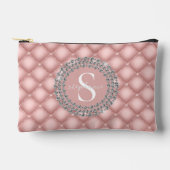 Monogram Sparkly Diamonds Tufted Custom Blush Pink Zubehörtasche (Vorderseite)