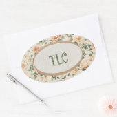 Monogram Sparkly Peach Peony Watercolor Floral Ovaler Aufkleber (Umschlag)