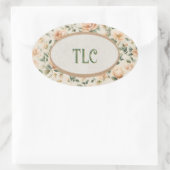 Monogram Sparkly Peach Peony Watercolor Floral Ovaler Aufkleber (Tasche)
