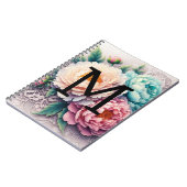 Monogram Spitzenbläserblütenpink-Orangenblauer Notizblock (Linke Seite)