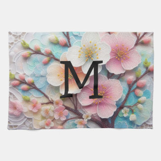 Monogram Spitzenblüte Rosa Blütenpastellblüte Geschirrtuch