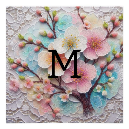 Monogram Spitzenblüte Rosa Blütenpastellblüte Poster (Vorderseite)