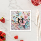 Monogram Spitzenblüte Rosa Blütenpastellblüte Serviette (Beispiel)