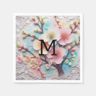 Monogram Spitzenblüte Rosa Blütenpastellblüte Serviette