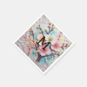 Monogram Spitzenblüte Rosa Blütenpastellblüte Serviette (Ecke)