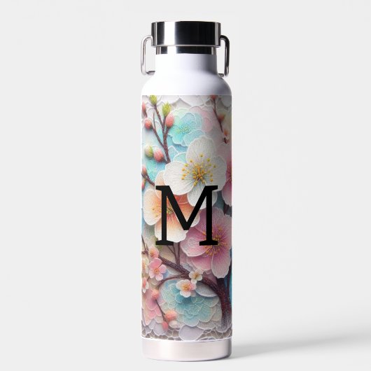 Monogram Spitzenblüte Rosa Blütenpastellblüte Trinkflasche (Vorne)