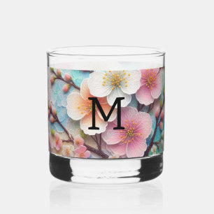 Monogram Spitzenblüte Rosa Blütenpastellblüte Whiskyglas
