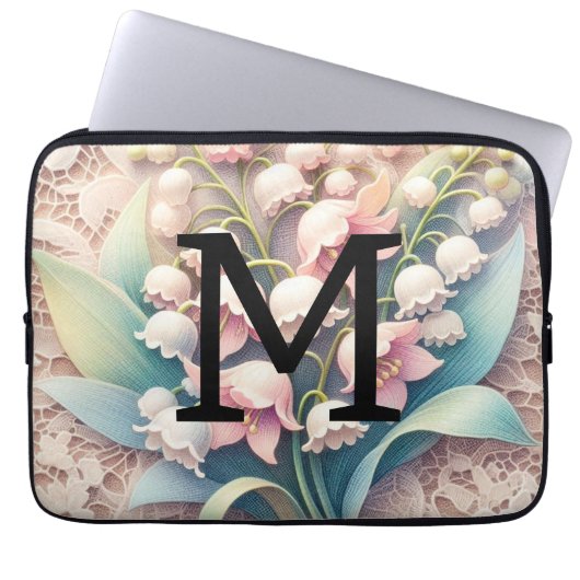 Monogram Spitzenlilie der Blume des Tals Laptopschutzhülle (Vorderseite)