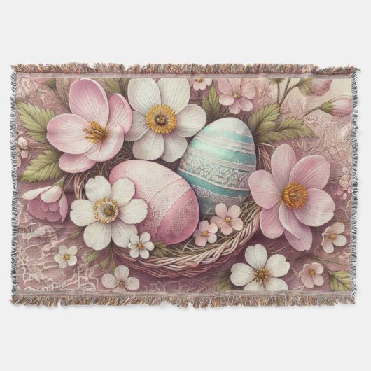 Monogram Spitzenpink-Blüteneier Ostereier in einem Decke (Vorderseite)