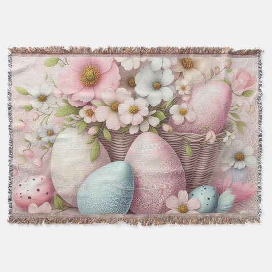 Monogram Spitzenpink-Blüteneier Ostereier in einem Decke (Vorderseite)