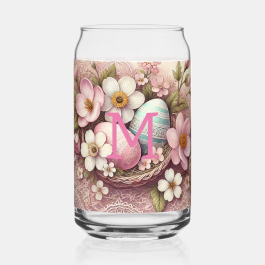 Monogram Spitzenpink-Blüteneier Ostereier in einem Dosenglas (Vorderseite)