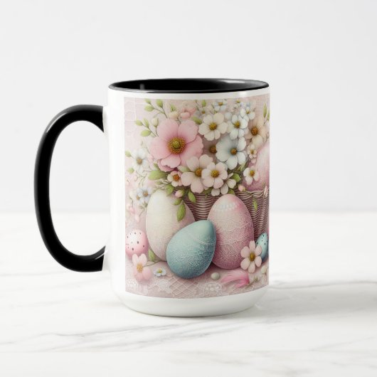 Monogram Spitzenpink-Blüteneier Ostereier in einem Tasse (Links)