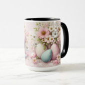 Monogram Spitzenpink-Blüteneier Ostereier in einem Tasse (VorderseiteRechts)