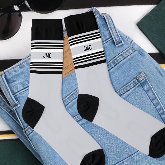 Monogram Sports Stripe Black Gray Socken