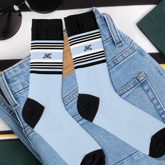 Monogram Sports Stripe Blue Black Socken