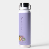 Monogram Spring in Action Daisy Florals Lila Trinkflasche (Rückseite)