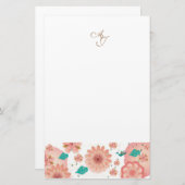 Monogram Spring Peach Blume Garden Decor Custom Briefpapier (Vorne/Hinten)