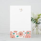 Monogram Spring Peach Blume Garden Decor Custom Briefpapier (Stehend Vorderseite)