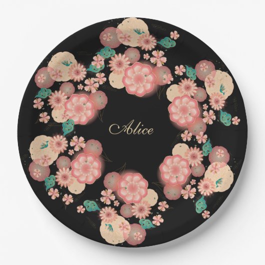 Monogram Spring Peach Blume Garden Floral Boho Pappteller (Vorderseite)