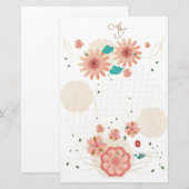 Monogram Spring Peach Flowers Garden Decor Custom Briefpapier (Vorne/Hinten)