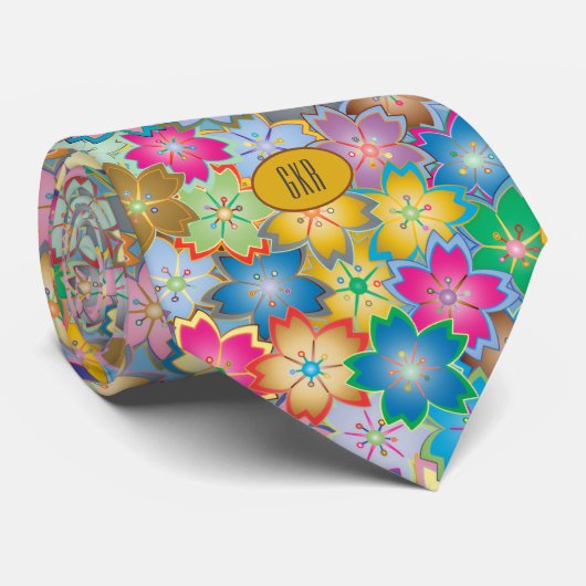 Monogram, Spring-Summer Flowers Single Print Krawatte (Gerollt)