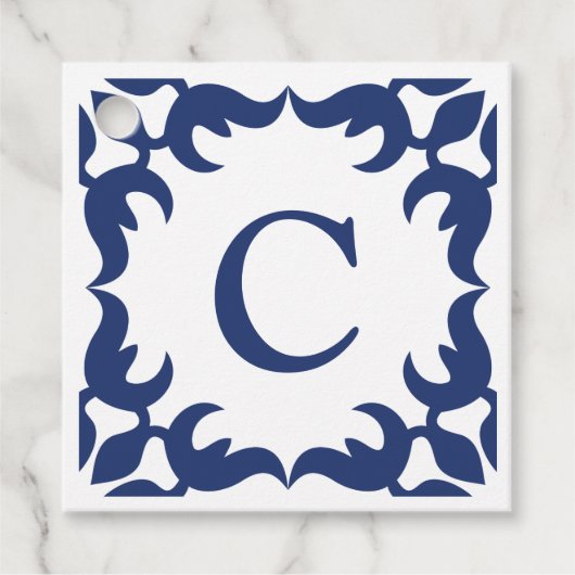 Monogram Square (blau und weiß) Geschenkanhänger (Vorderseite)