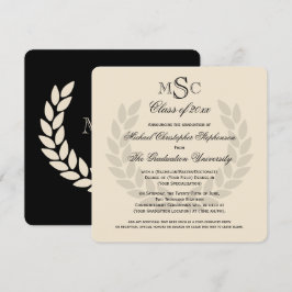 Monogram Square Classic Black College Graduation Einladung