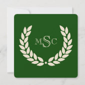 Monogram Square Classic Green Uni-Abschluss Einladung (Rückseite)