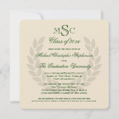 Monogram Square Classic Green Uni-Abschluss Einladung (Vorderseite)