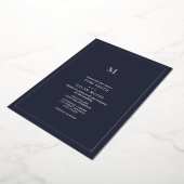 Monogram Square Dark Blue Wedding Foil Einladung (Gedreht)
