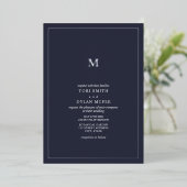 Monogram Square Dark Blue Wedding Foil Einladung (Stehend vorne)