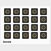 Monogram Square Golden Frame Minimalism Geometrie Quadratischer Aufkleber (Blatt)